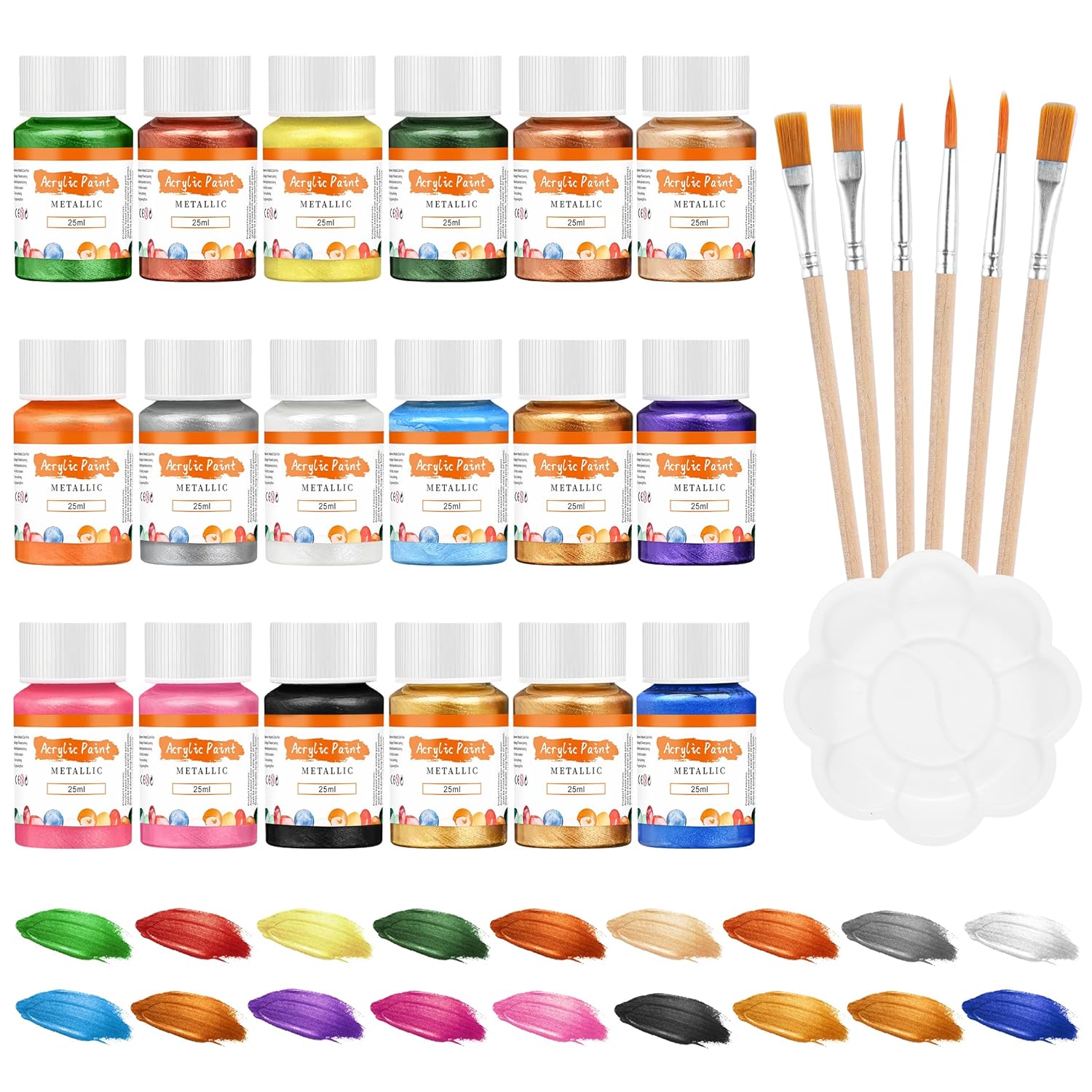 Metallic Acrylic Paint, Set Of 18 Metallic Colors In 1Oz Bottle, Non Fading, Non Toxic For Artists, Beginners, Crafting On Crafts,Canvas,Wood,Ceramic, Fabric,Stone