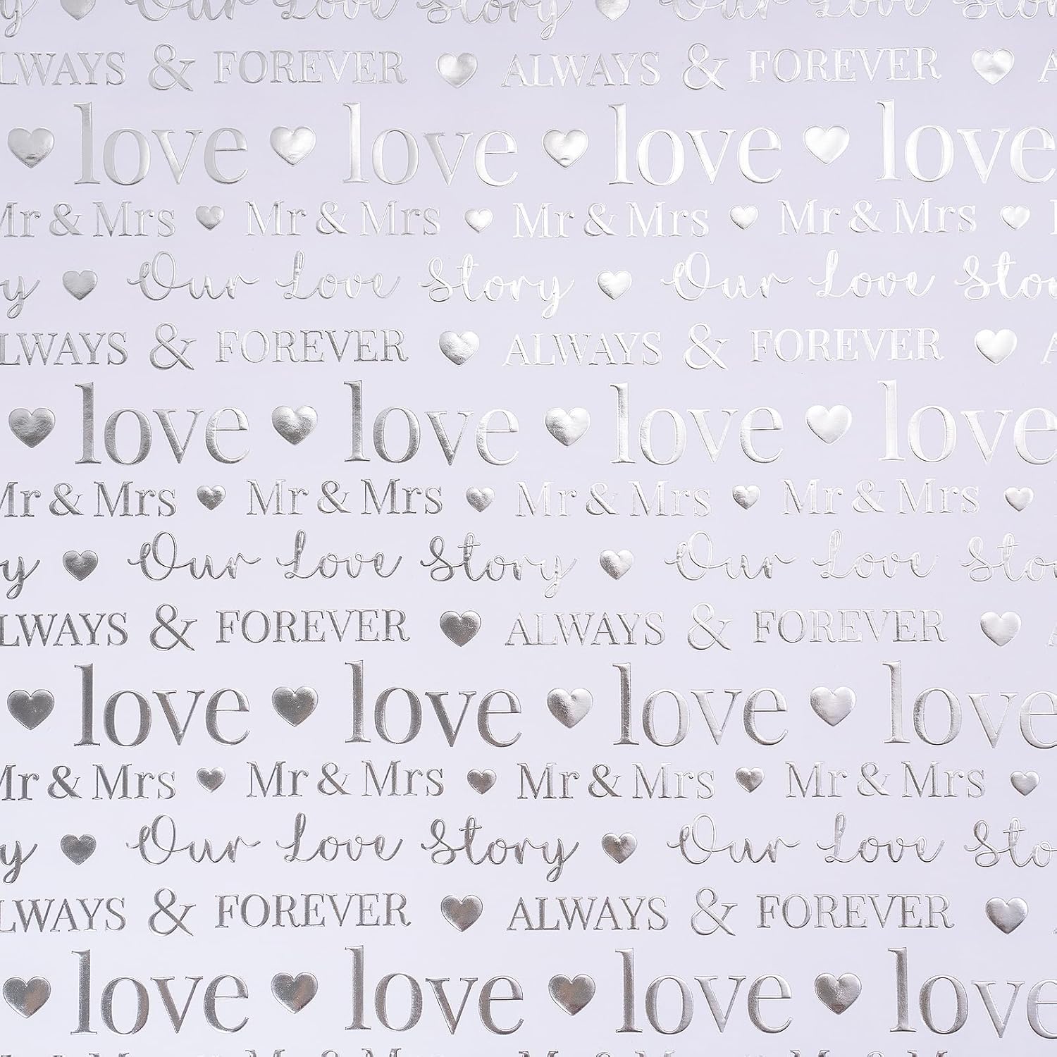 Wedding Wrapping Paper, Mini Roll, Silvery Gold Foil Love Design, Perfect For Wedding, Bridal Shower, Anniversary, Engagement, 17 Inches X 16.5 Feet