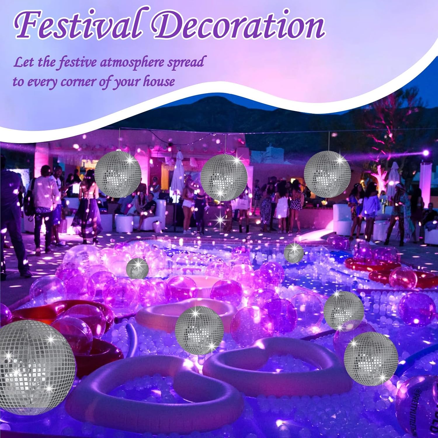4 Pieces 11 Inch Inflatable Disco Ball ?Inflatable Ball With Disco Ball Cover Rope?Christmas Hanging Decorated ?Disco Ba