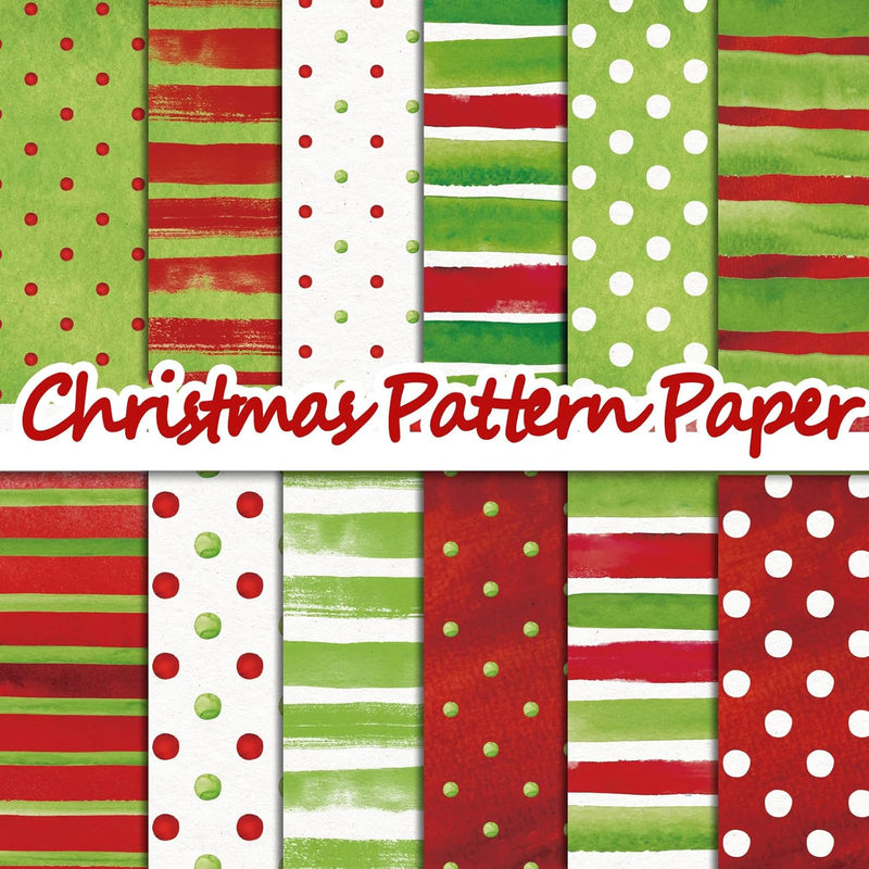 24Pcs Christmas Watercolor Pattern Paper Red Green Scrapbook Specialty Paper P