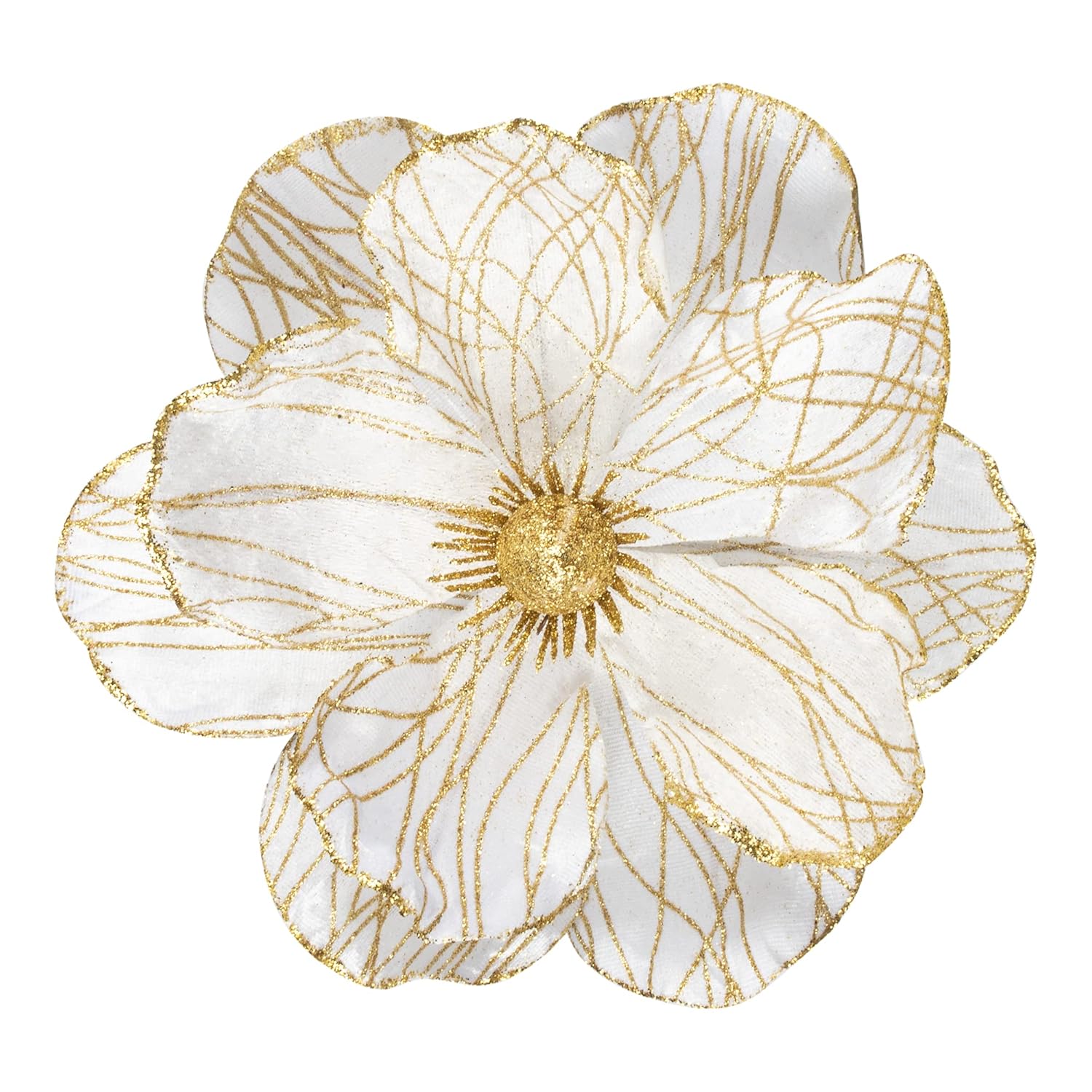 Store Christmas Poinsettia Artificial Velvet Magnolia Flower White And Gold Floral Picks Stems For Christmas Tree Decoration Pack Of 6 For Xmas Tree Wedding Centerpiece