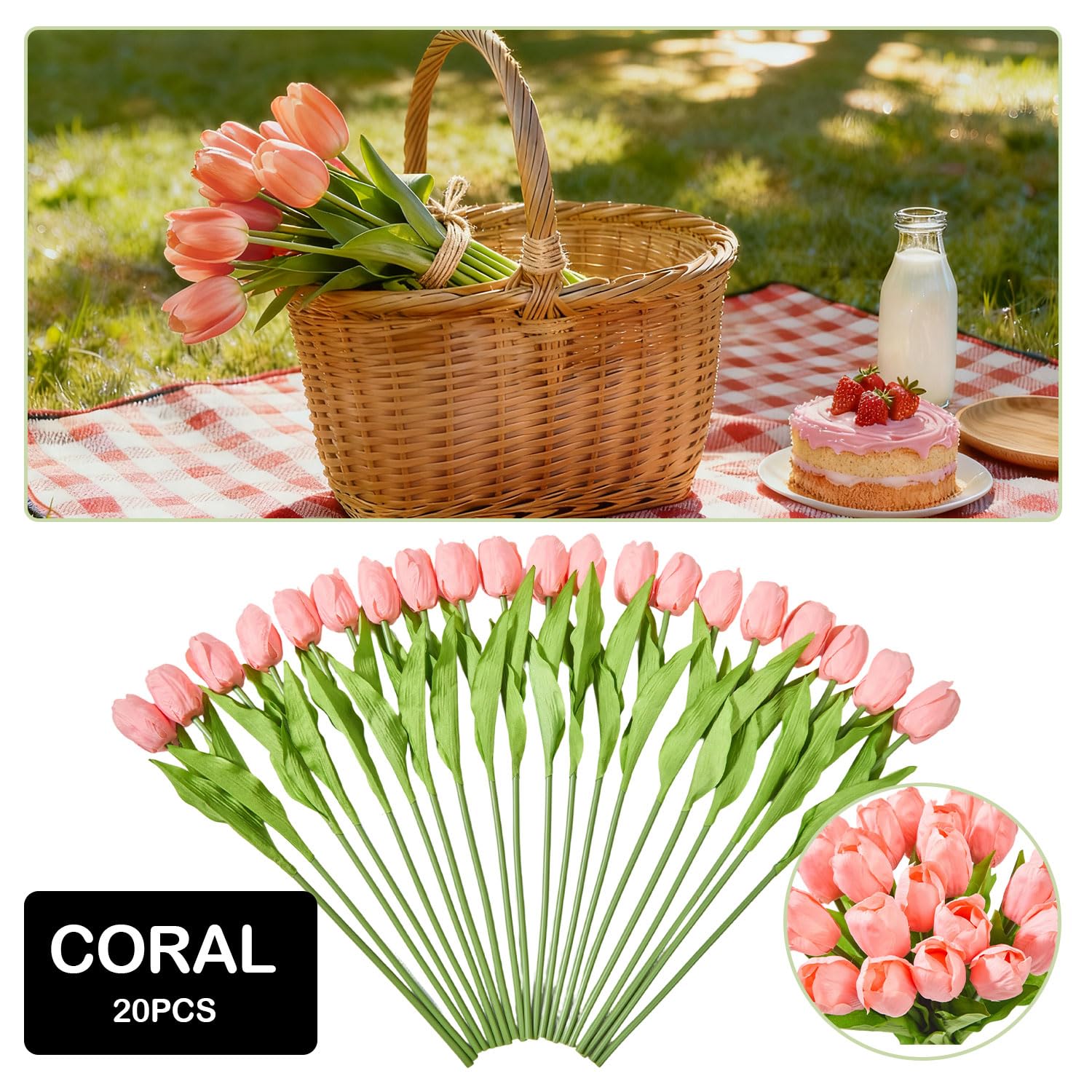Artificial Tulips 20 Stems Coral Silk Flowers For Valentine'S Day And New Year Decorations Wedding Home Decor