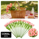Artificial Tulips 20 Stems Coral Silk Flowers For Valentine'S Day And New Year Decorations Wedding Home Decor