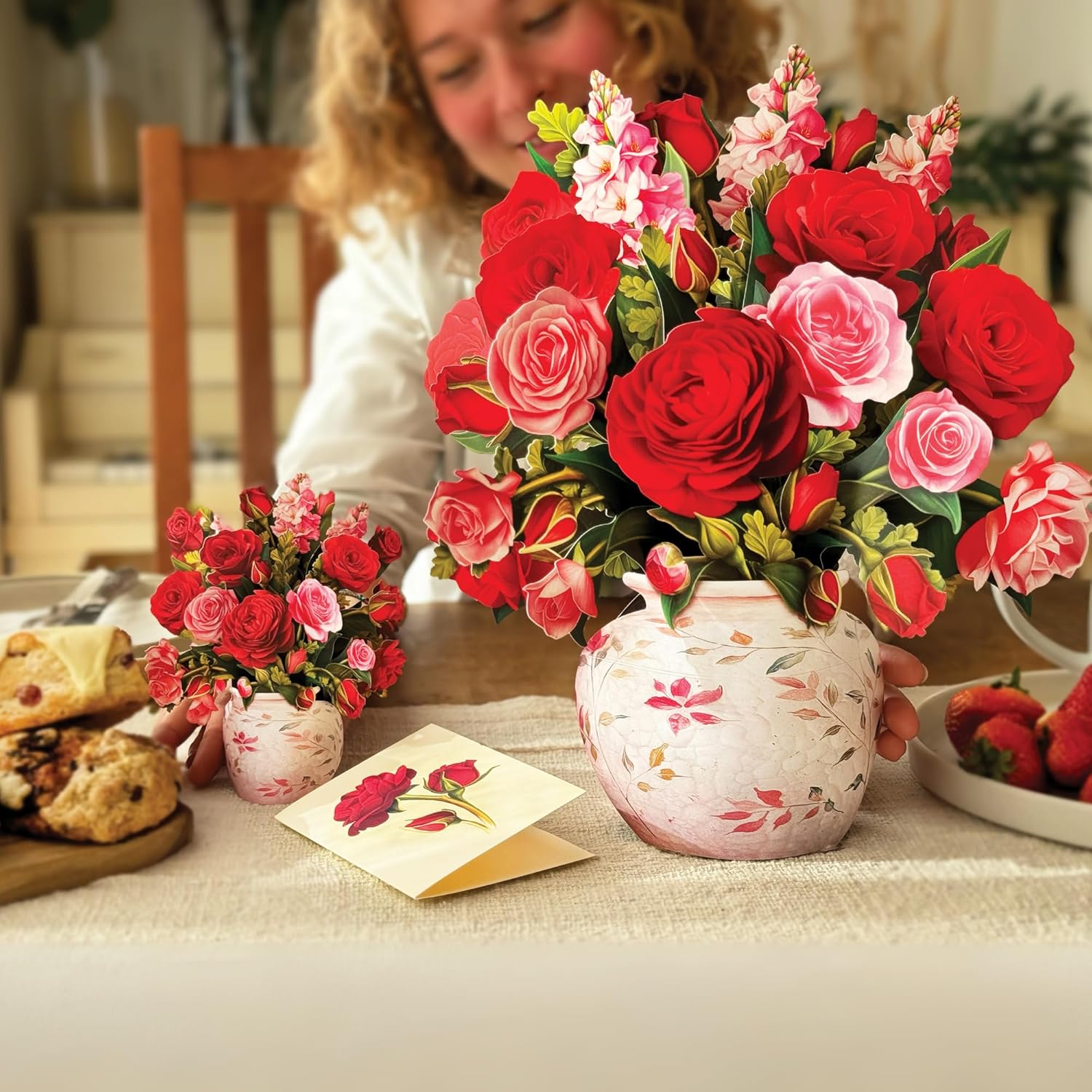 Blooming Roses Pop-Up Card, 12” Life-Size Paper Flower Bouquet, Valentine’S Day & Anniversary Card, 3D Greeting Card With Blank Note & Envelope