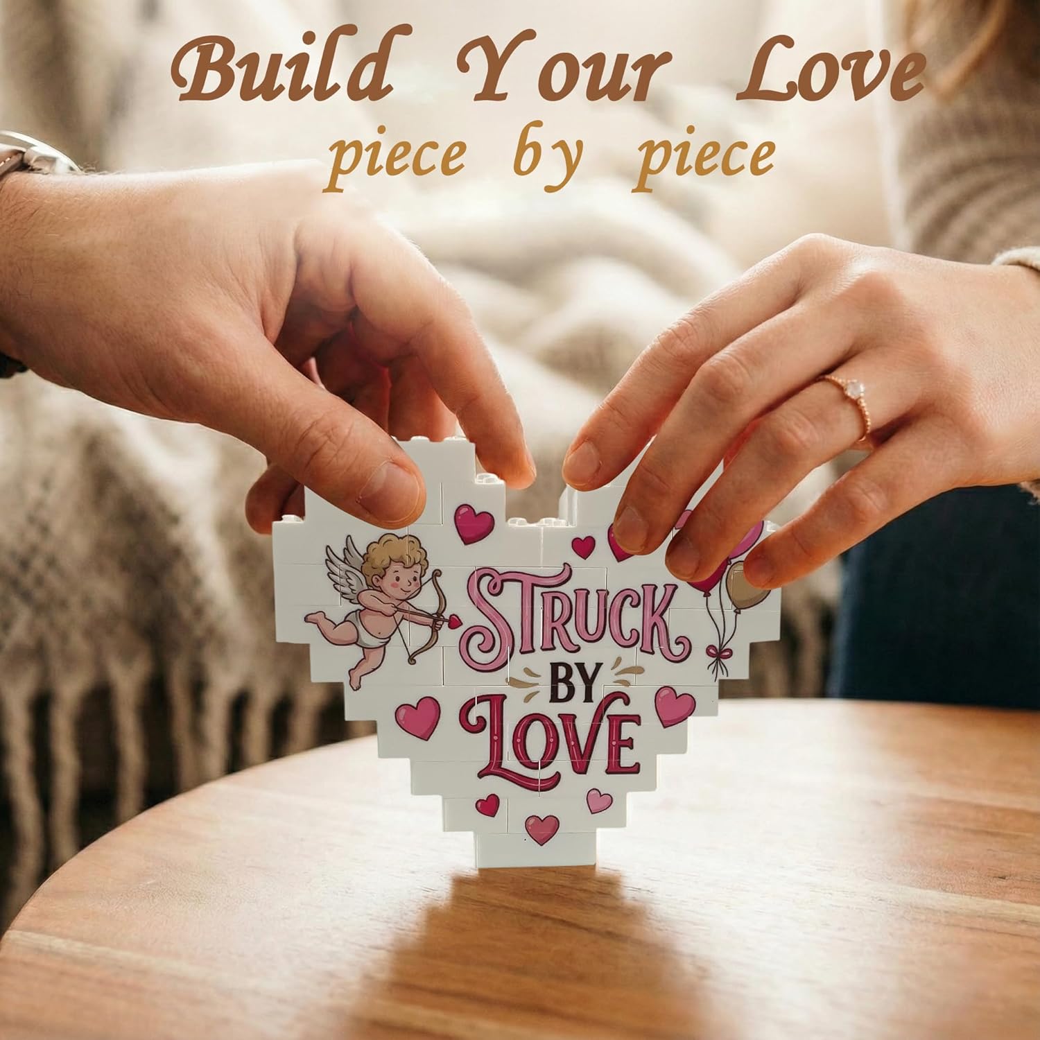Cute Valentines Day Gifts For Him Her - Heart Puzzle Sign With Keychain & Card - Small Funny Valentines Gifts For Boyfriend Girlfriend - Romantic Anniversary Birthday Gift For Husband Wife, Cute Decor