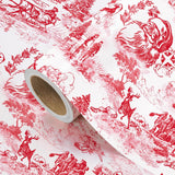 Toile Vintage Christmas Wrapping Paper - Mini Roll - 17 Inch X 16.5 Feet - Santa Toile De Jouy Red Christmas Wrapping Paper For Xmas Holiday, Party Celebration