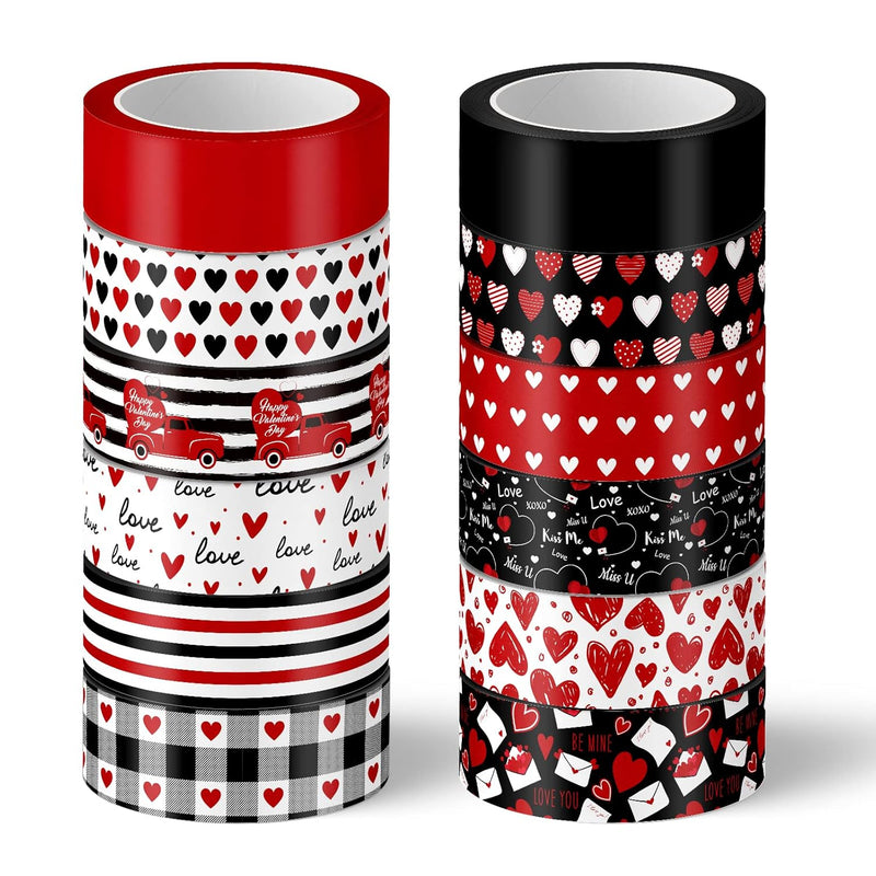 12 Rolls Valentine'S Day Washi Tape Red Black Decorative Paper Sticker