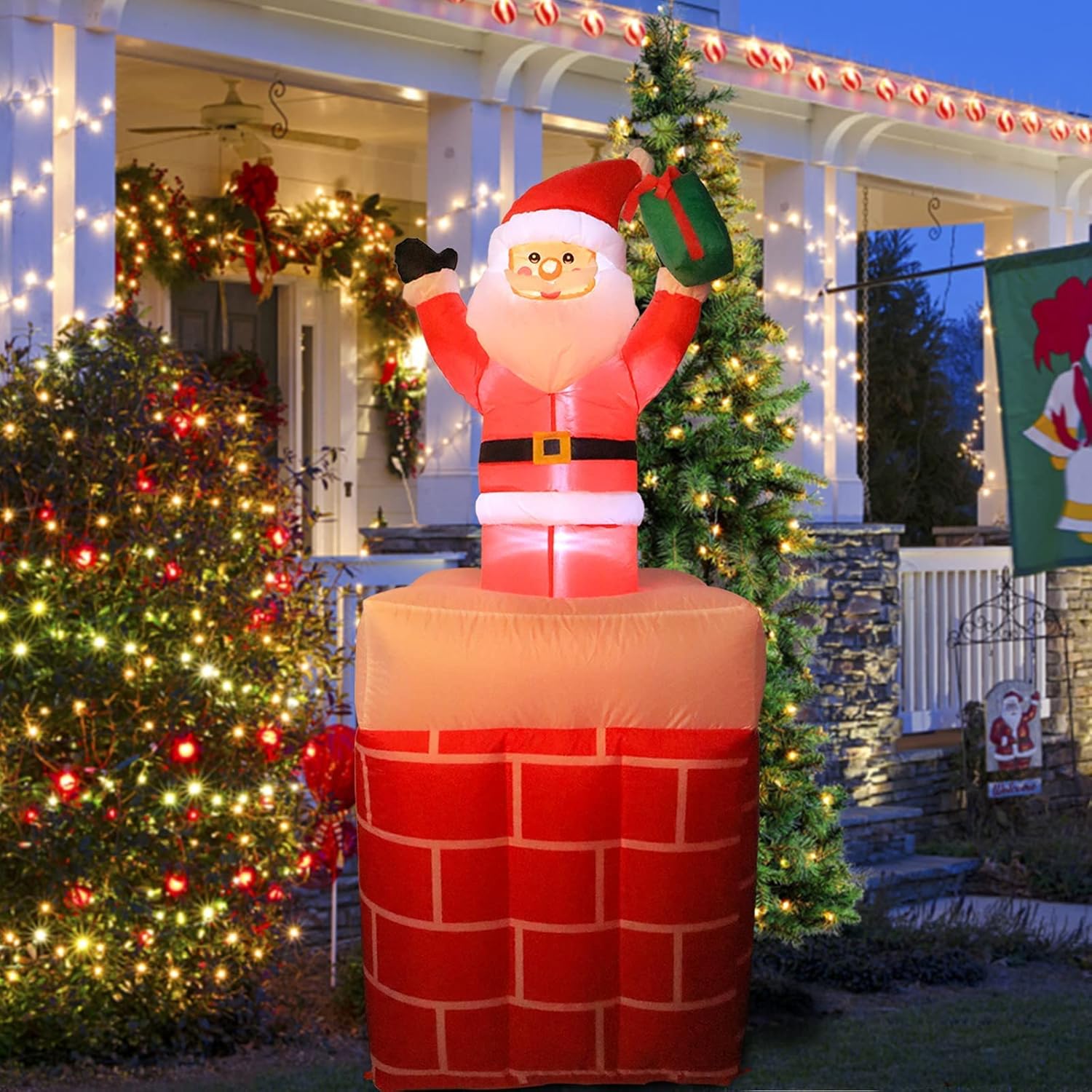 Christmas Inflatables Outdoor Decorations, Inflatable Christmas Santa Claus In Chimney Blow Up Yard Decorations With Led