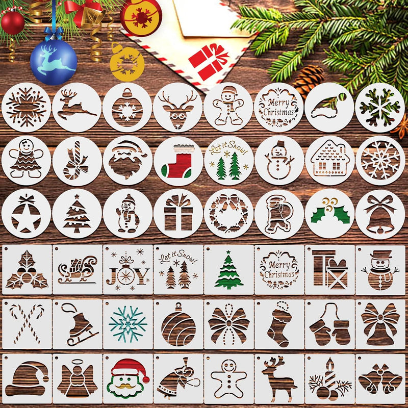 48Pcs Small Christmas Stencils, Diy Painting Craft Plastic Stencils Snowflake