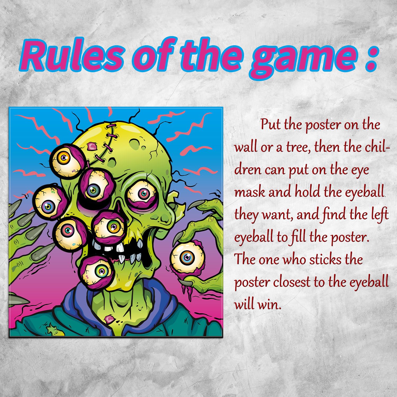 Pin The Eyeball On The Zombie Halloween Party Game, Zombie Game Poster With 24 Pieces Zombie Eyeballs Stickers And 6 Pieces Black Eye Mask