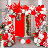 171 Pcs Christmas Balloon Garland Arch Kit With Red,White,Metallic Silver Balloons Candy Foil,Candy Cane Balloons For Christmas Party Decorations