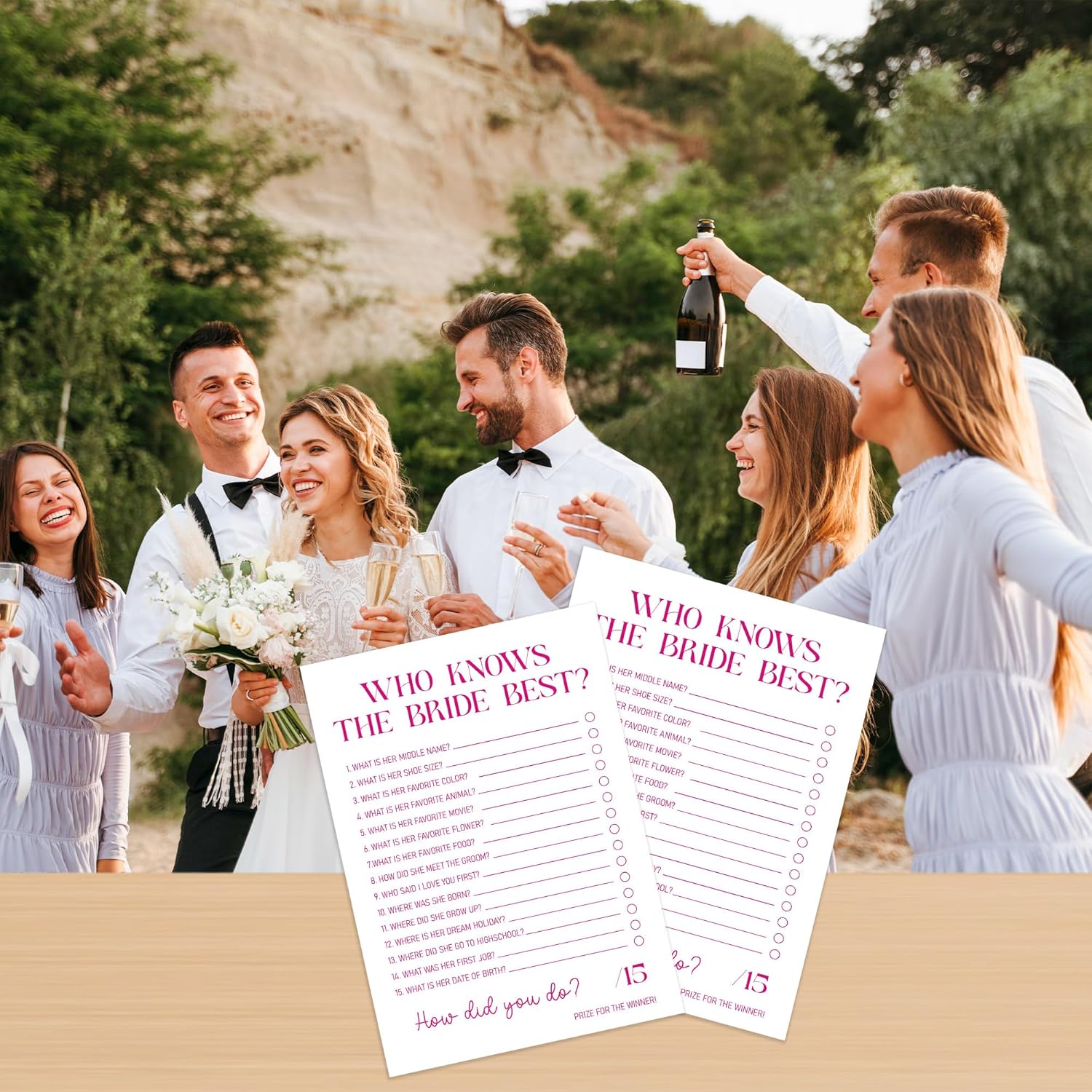 Who Knows The Bride Best Game, Bridal Shower Questionnaire Cards, Pink Wedding Game, How Well Do You Know The Bride, Bridal Shower Games, Bachelorette Party Games -Wktb03