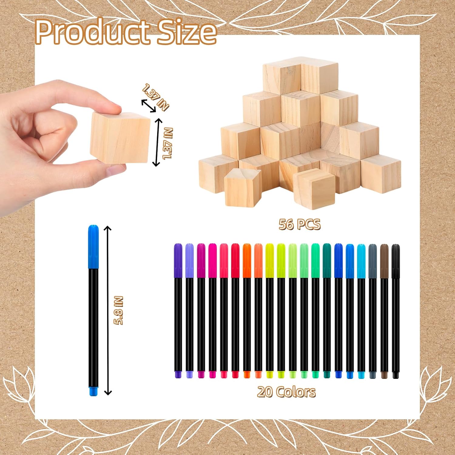 97 Pcs Baby Shower Game Sign Set Includes Decorative Square Signs 56 Diy Blank Wooden Blocks 20 Paint Markers (Kraft)