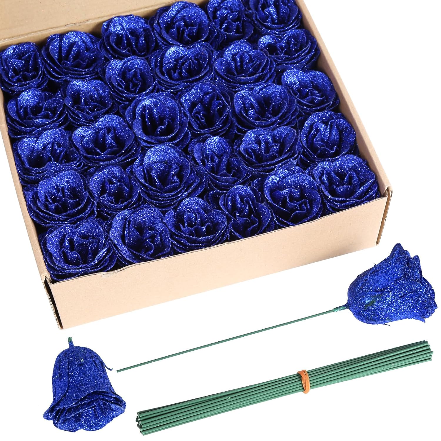 Roses Artificial Flowers, 30Pcs Royal Blue Roses Silk Roses Artificial Roses With Stems For Crafts Wedding Bouquet Party Home Decor(Royal Blue)