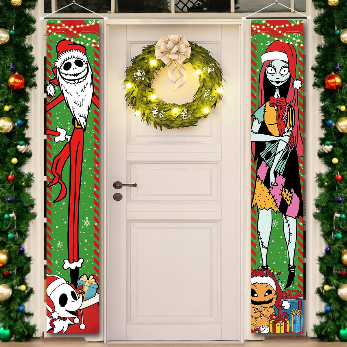 Christmas Decorations, Jack Sally Banners Xmas Porch Signs Christmas Decor Nightmare Merry Christmas Banner Before Welcome Wall Home Indoor Outdoor Party