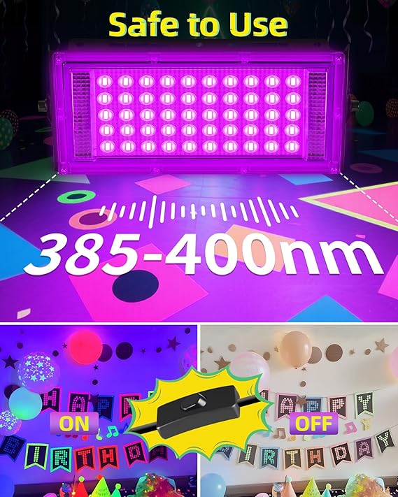 4 Pack 50W LED Black Light Flood Light IP66 Waterproof Outdoor UV Spotlight for Glow Party Halloween Body Paint Decor