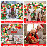 Christmas Balloon Garland Arch Kit, 202 Pcs Xmas Red White Green Gold Balloons With Snowman Candy Cane Santa Claus Foil Balloons For Christmas Party Decorations