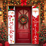 Christmas Outdoor Yard Banner | 2Pc Red White Santa Snowman Hanging Banner | Front Porch, Home, Indoor Outdoor, Garage Door, 71X13 Inches