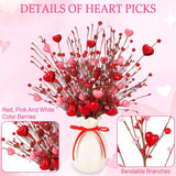 Valentine’S Day Picks, Artificial Berry Stems Heart Shaped Berry Picks With 2 Roll Ribbons Artificial Berries Branches For Valentine’S Day Mother’S Day Wedding Banquet Party Decor