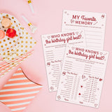 Pink Heart Birthday Party Games Cards-Who Knows The Birthday Girl Best & My Favorite Memory Activity Themed - 20Pcs 3-In-1 Game Cards- 6"X8" Party Decorations & Supplies For Girls-A06