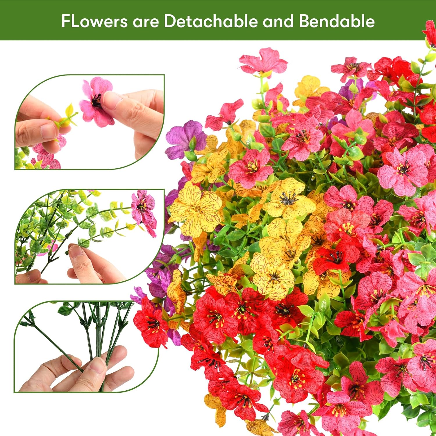 12 Bundles Artificial Flowers Faux Plants Flowers For Outdoor Spring Summer Decoration Uv Resistant Artificial Plastic Plants Silk Flowers For Home Planter Porch Window Box Yard