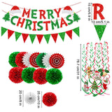 Merry Christmas Paper Banner Triangle Flag Bunting Pom Poms Paper Flower Fan Swirls Streamers Christmas Tree Stocking Bell Santa Claus Garland For Party Decoration