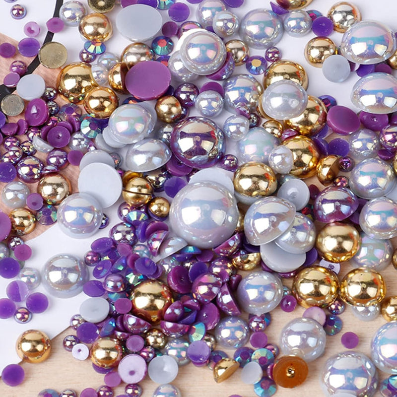 1100Pcs Flatback Pearls And Rhinestone, Mixed Size 3Mm-10Mm Ab Color Resin Rhi