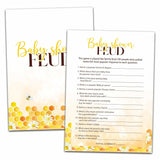 Baby Shower Party Games, Baby Shower Feud Game, 25 Honey Bee Gender Reveal Party Games Cards (5" X 7"), Bumble Bee Baby Shower Supplies Decorations -02