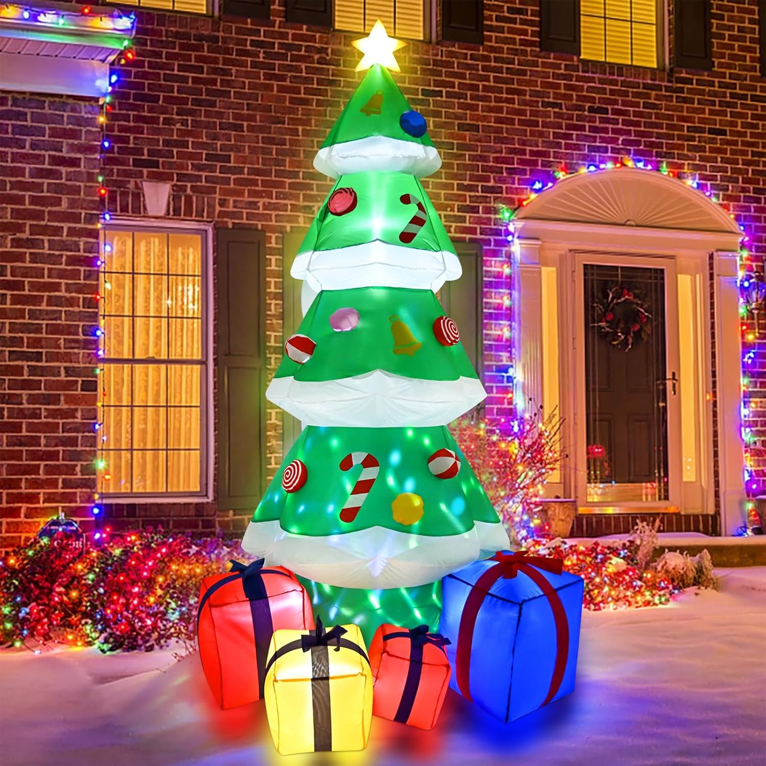 7 Ft Christmas Inflatable Outdoor Decoration, Inflatable Christmas Tree, Built-In Led Blow Up Christmas Decorations Outd