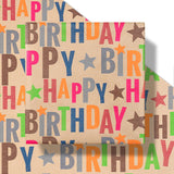 30" X 32.8' Birthday Wrapping Paper Large Kraft Paper Roll For Boys Girls, Jumbo Roll, Colorful Text Happy Birthday And Stars Design Craft Gift Wrap Great For Party, Holiday, 82 Sq. Ft.