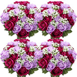 60 Pcs Valentine'S Day Artificial Rose Flowers Bulk Fake Silk Rose Bouquet With Stem Gypsophila Flowers For Spring Wedding Bridal Party Vase(Purple,20" X 3")