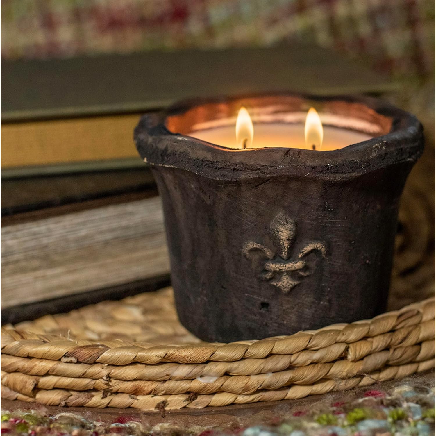 Classic Galvanized Fleur De Lis Small 10 Ounce Pottery/Wax Scented Votive Jar Candle For Home Or Office, Queen Of Bourbon