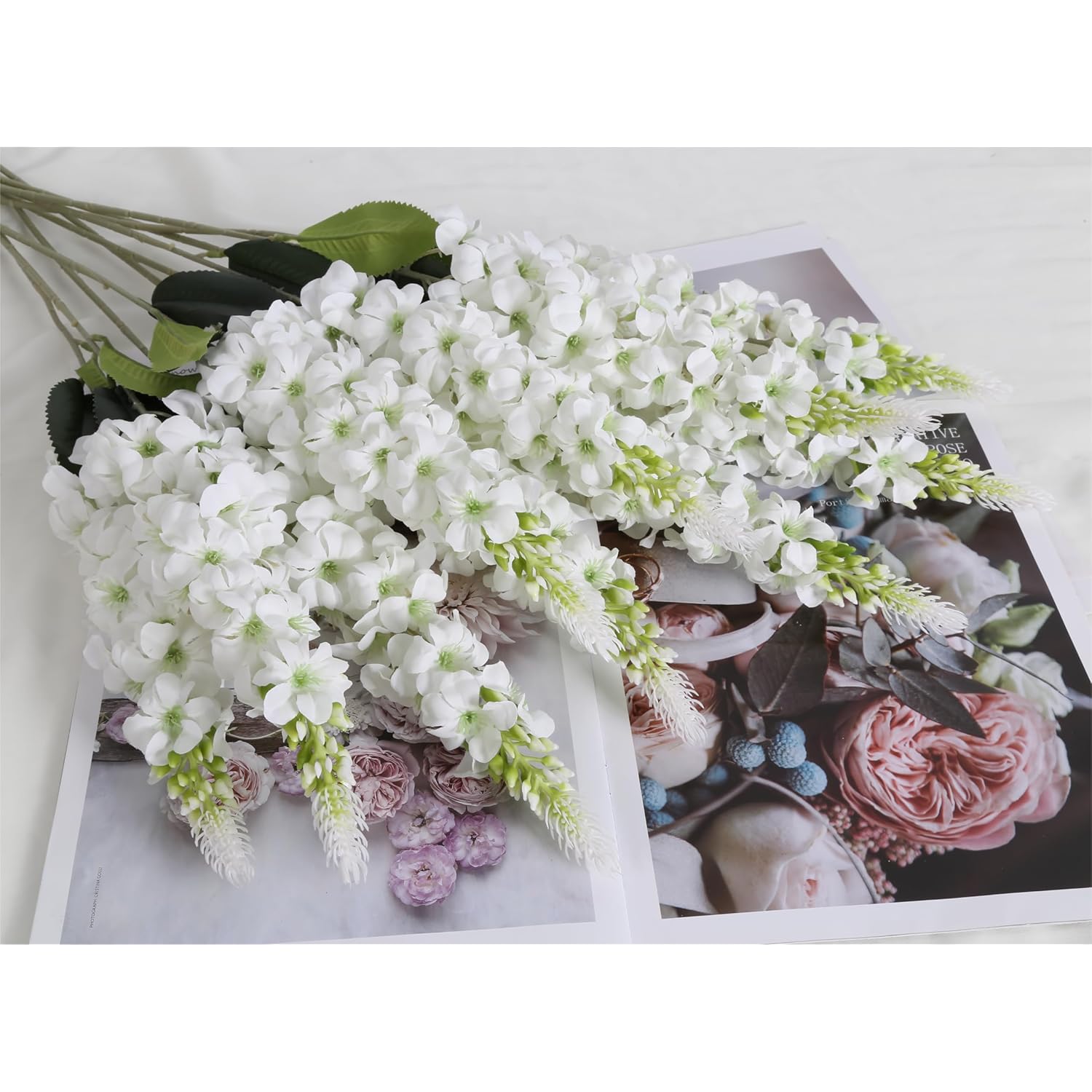 8Pcs White Snapdragon Artificial Flowers Delphinium Artificial Silk Flowers Long Stem Hyacinth Fake Flowers For Wedding Home Outdoor Party Floral Arrangement Centerpiece Table Decoration (White)