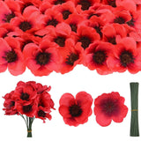 Set Of 150 Red Poppy Artificial Flowers Fake Flowers Poppies Head Fake Wildflowers With 6 Inch Flower Branch For Memorial Veterans Day Remembrance Sunday Bouquet Corsages Home Kitchen Decor