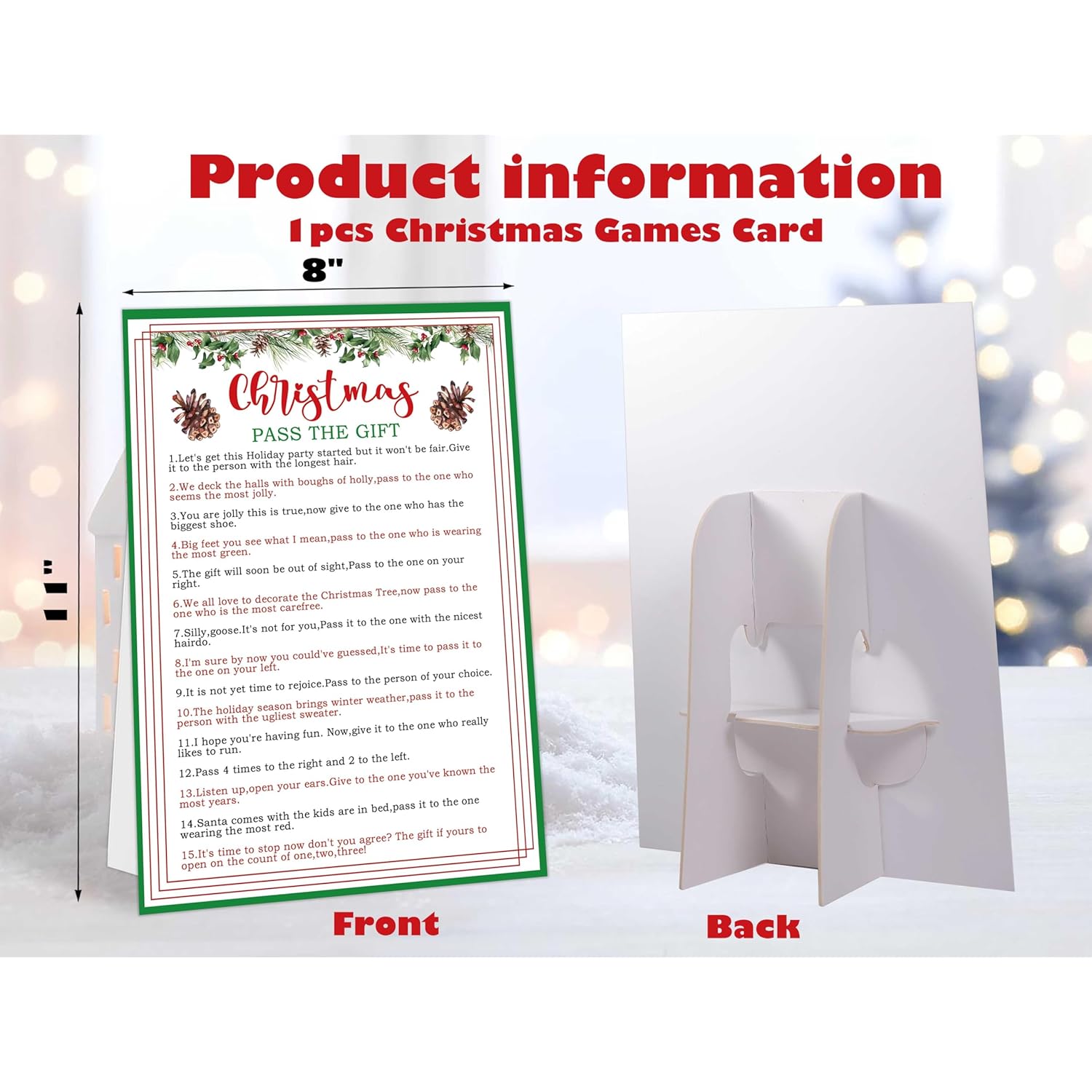 Christmas Party Games Pass The Gift Game Card-8”X 11”, Pass The Present Game, Pass The Parcel Game, Christmas Games For Adults, Office, Groups Activities Christmas Party Favors, 07