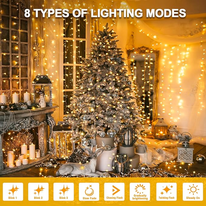 70FT Warm White LED String Lights Outdoor Waterproof Connectable Transparent Wire Christmas Tree Lights for Indoor Outdoor Holiday Party Decor