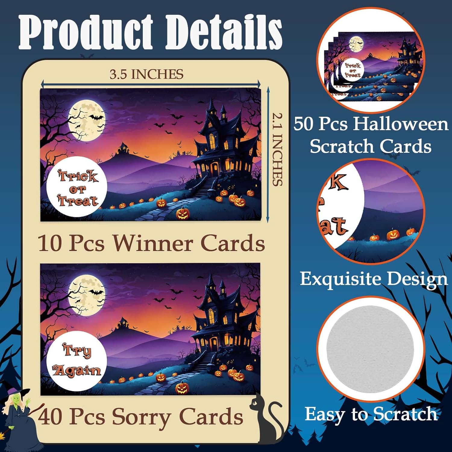 Halloween Scratch Off Cards, 50 Pack Spooky Scratcher Tickets, Trick Or Treat, Fun Halloween Party Game Decoration Supplies - A04
