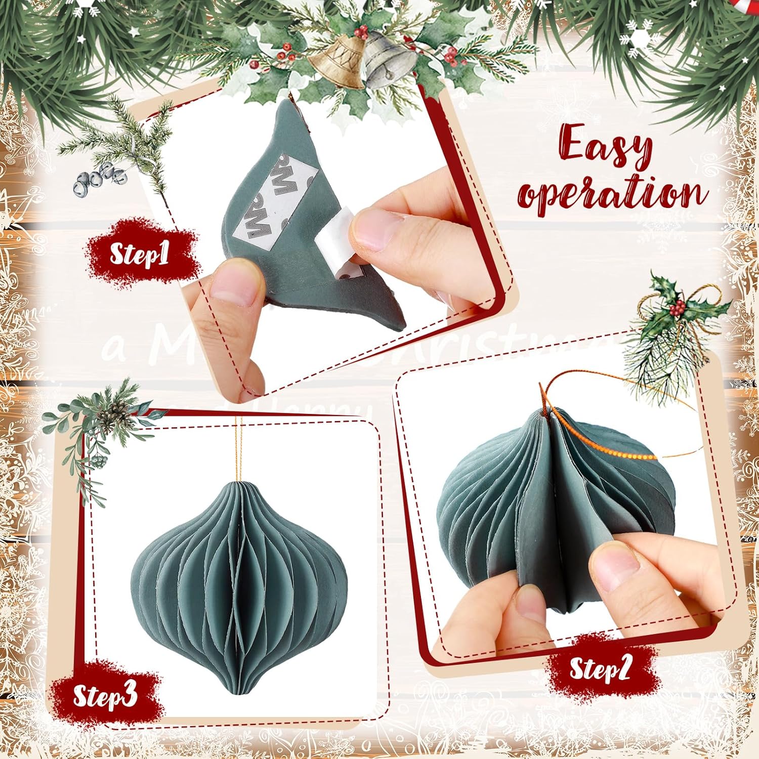 24 Pcs Christmas Paper Honeycomb Ornaments 3D Christmas Party Decorations Hanging Ornaments For Xmas Tree Hanging Centerpieces Paper Ball For Garland Xmas New Year Party Holiday Decor Home