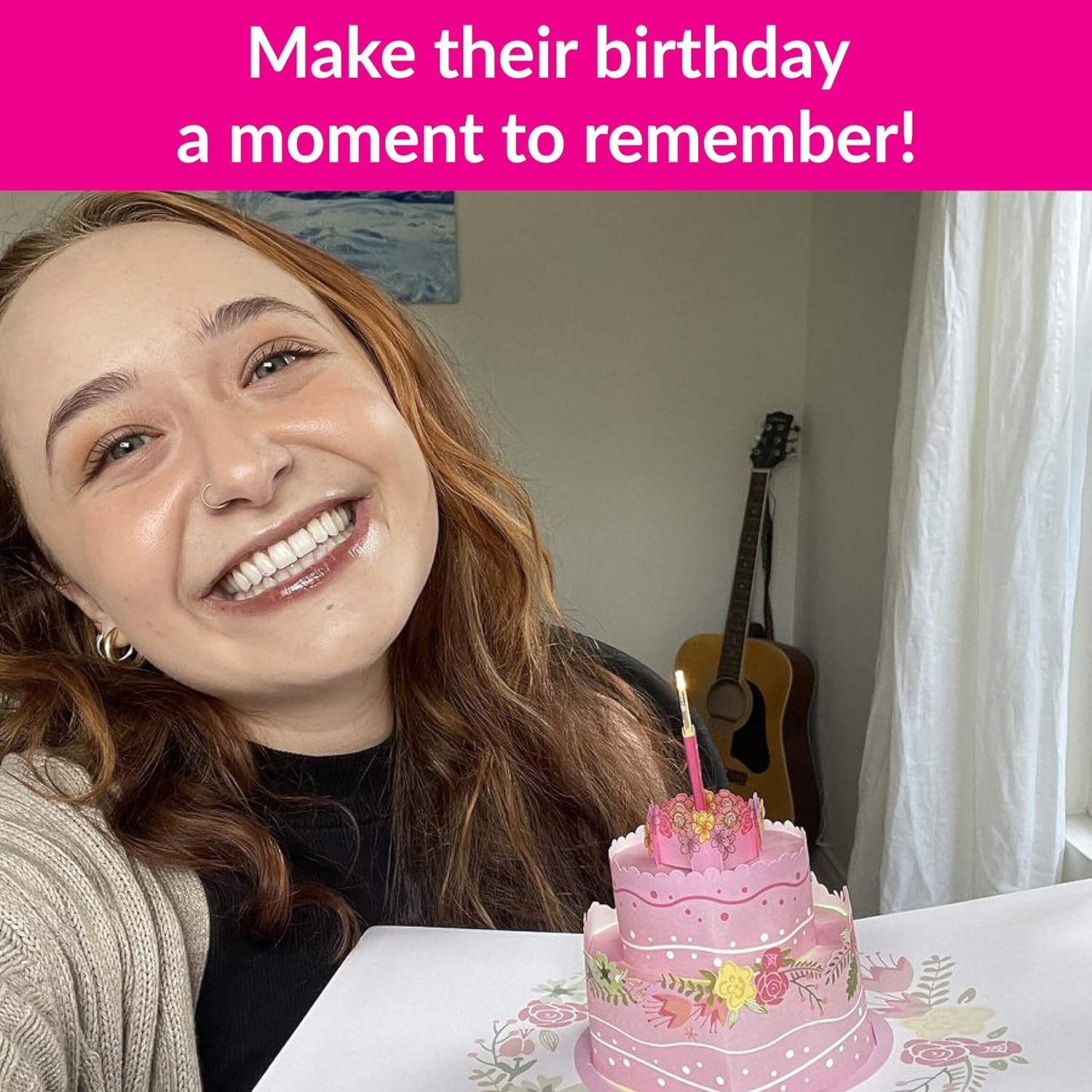 Birthday Cards With Lights & Music - Pop Up Birthday Card For Mom, Son, Women & Men (Pink Cake)