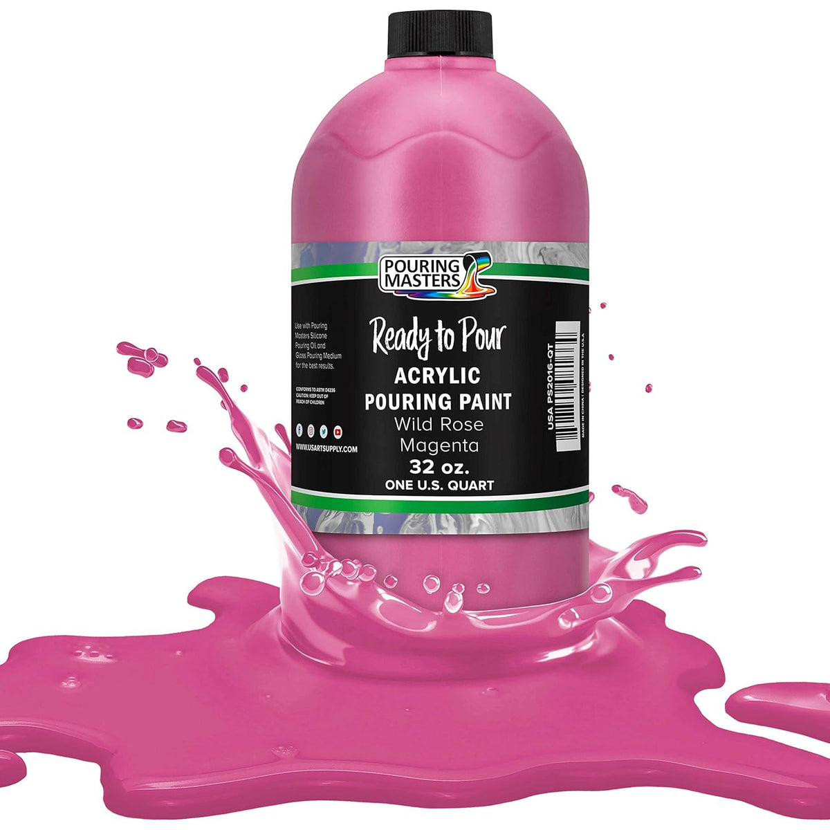 Pouring Masters Wild Rose Magenta Ready To Pour Acrylic Pouring Paint - Premium 32-Ounce Pre-Mixed Fluid Acrylic Paint - Fluid Art Supplies For Canvas, Wood, Paper, Tile & Rocks