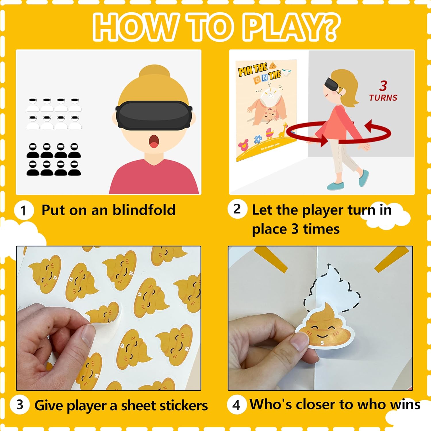 Baby Shower Games Party Favors, Pin The Sticker On The Diaper Funny Baby Shower Games For Adults Babyshower Decorations Party Suppiles - 46 Stickers