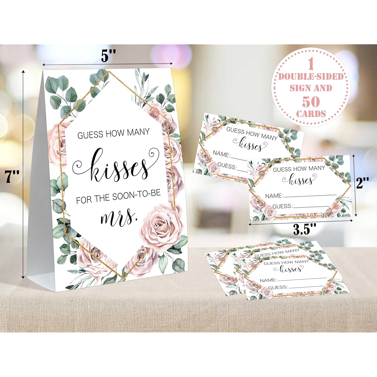 How Many Kisses Bridal Shower Game, Boho Bridal Shower Sign And 50 Cards, Bridal Games For Showers, Engagement Party Games, Wedding Shower Decor, Bridal Shower Gifts For Couples,3
