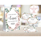How Many Kisses Bridal Shower Game, Boho Bridal Shower Sign And 50 Cards, Bridal Games For Showers, Engagement Party Games, Wedding Shower Decor, Bridal Shower Gifts For Couples,3