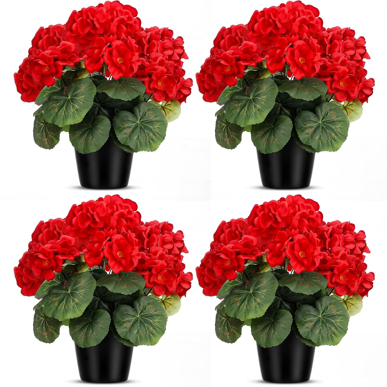 4 Pack Artificial Geranium Flowers For Outdoors Red Silk Flower Uv Resistant Fake Plants Realistic Faux Flowers Outside For Home Kitchen Garden Patio Table Centerpiece (Red)