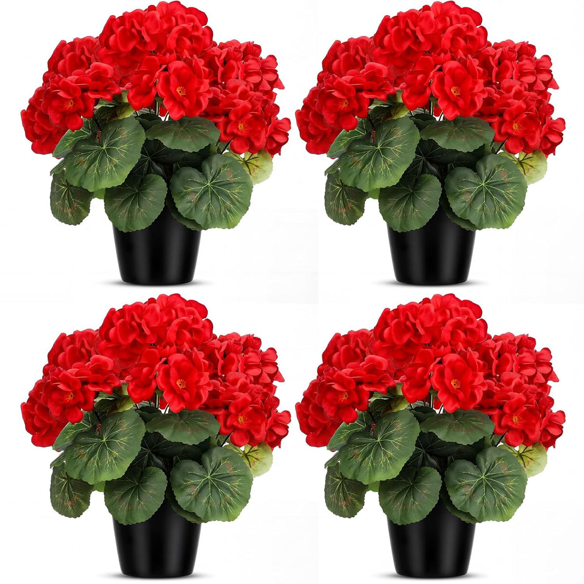 4 Pack Artificial Geranium Flowers For Outdoors Red Silk Flower Uv Resistant Fake Plants Realistic Faux Flowers Outside For Home Kitchen Garden Patio Table Centerpiece (Red)