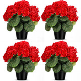 4 Pack Artificial Geranium Flowers For Outdoors Red Silk Flower Uv Resistant Fake Plants Realistic Faux Flowers Outside For Home Kitchen Garden Patio Table Centerpiece (Red)
