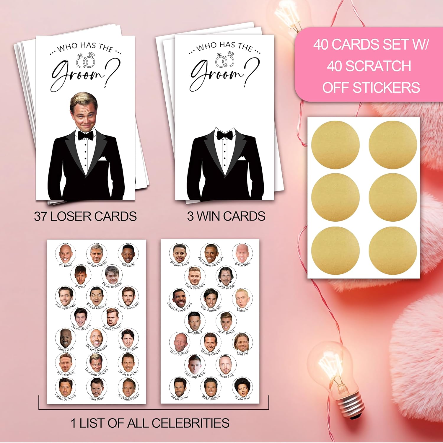 Who Has The Groom Bridal Shower Games, 41Pcs Simple Diamond Ring Scratch Off Cards, 3.5"X 2.1" Bachelorette Party Favor Decor, Engagement Party Ideas Activities-A09