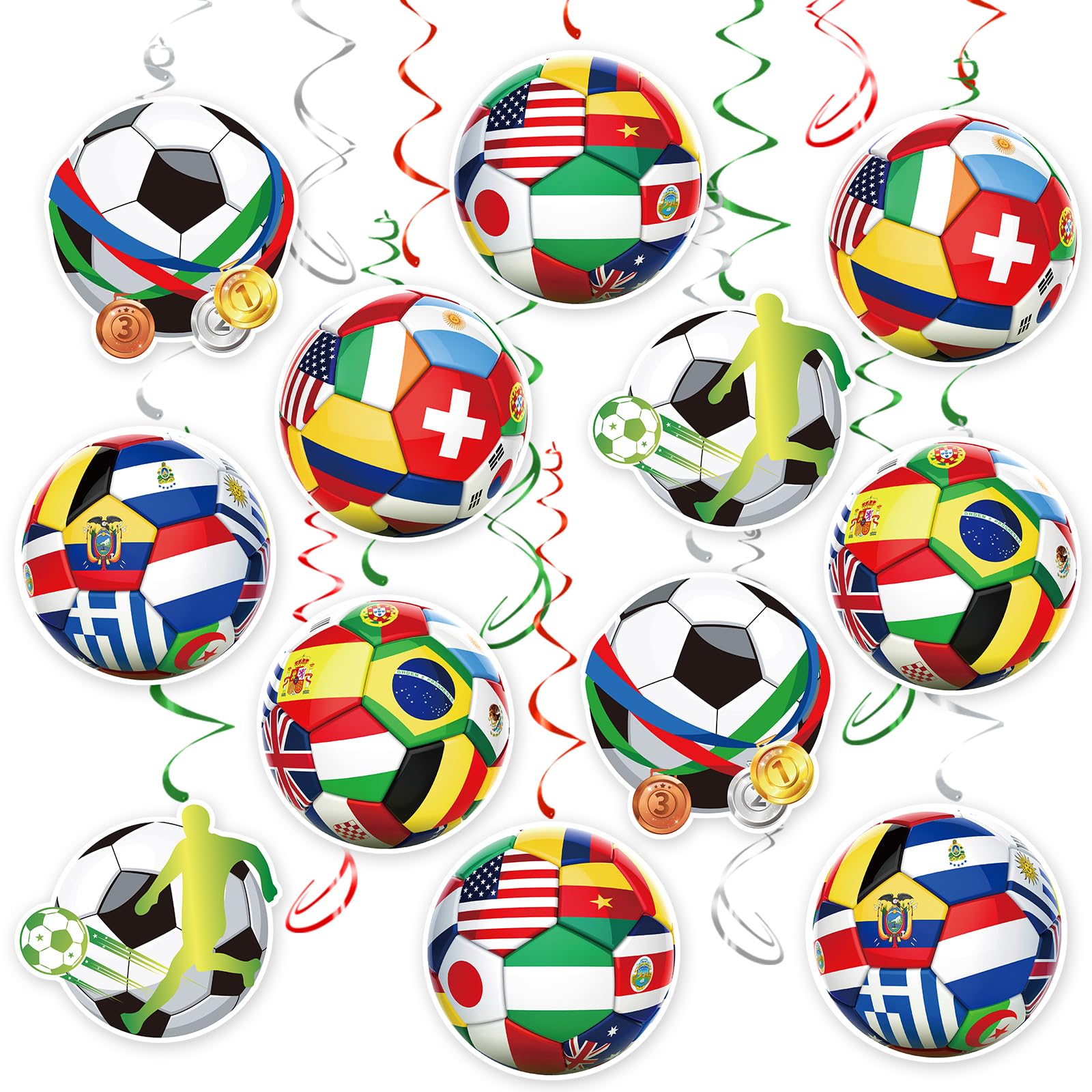 Soccer Hanging Swirls, 30Pcs Soccer Ball Ceiling Streamers Football Theme Party Swirls for Sport Event Game Hanging Decorations