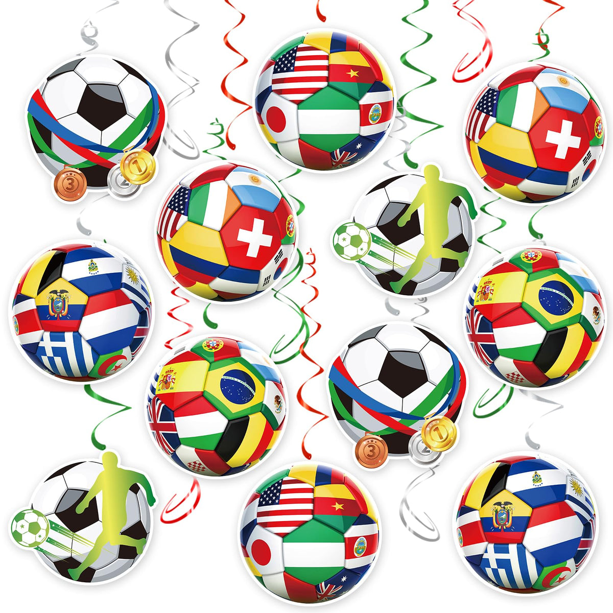 Soccer Hanging Swirls, 30Pcs Soccer Ball Ceiling Streamers Football Theme Party Swirls for Sport Event Game Hanging Decorations