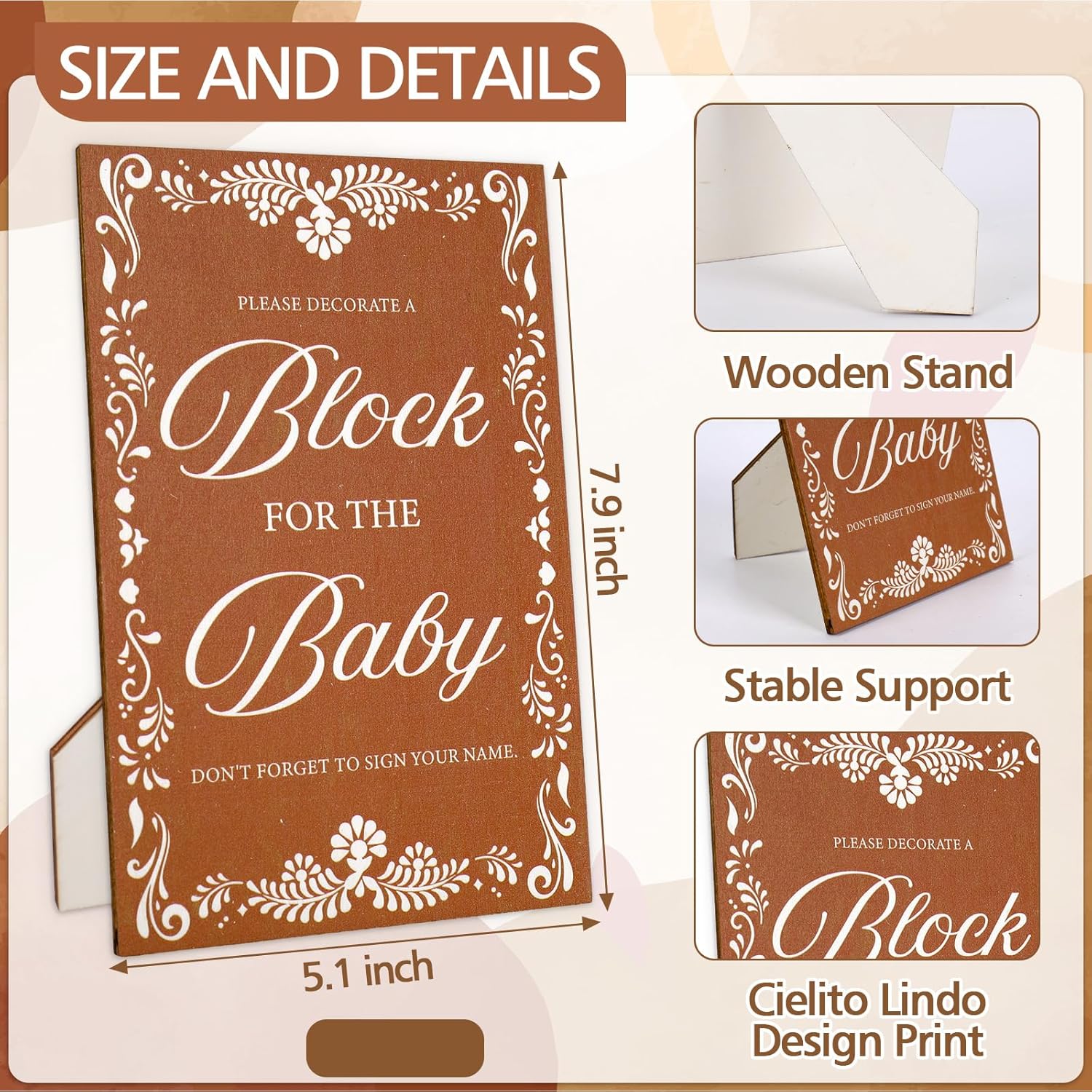 75Pcs Cielito Lindo Baby Shower Games Sign Kit Terracotta Decorate A Block Game Sign With 50 Wooden Blocks & 24 Markers For Mexican Gender Reveal Party
